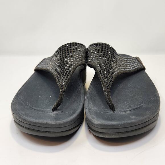 FitFlop Womens Rokkit Gray Suede Rhinestone Thong Sandals Size 6 Wedge Comfort - Picture 3 of 7